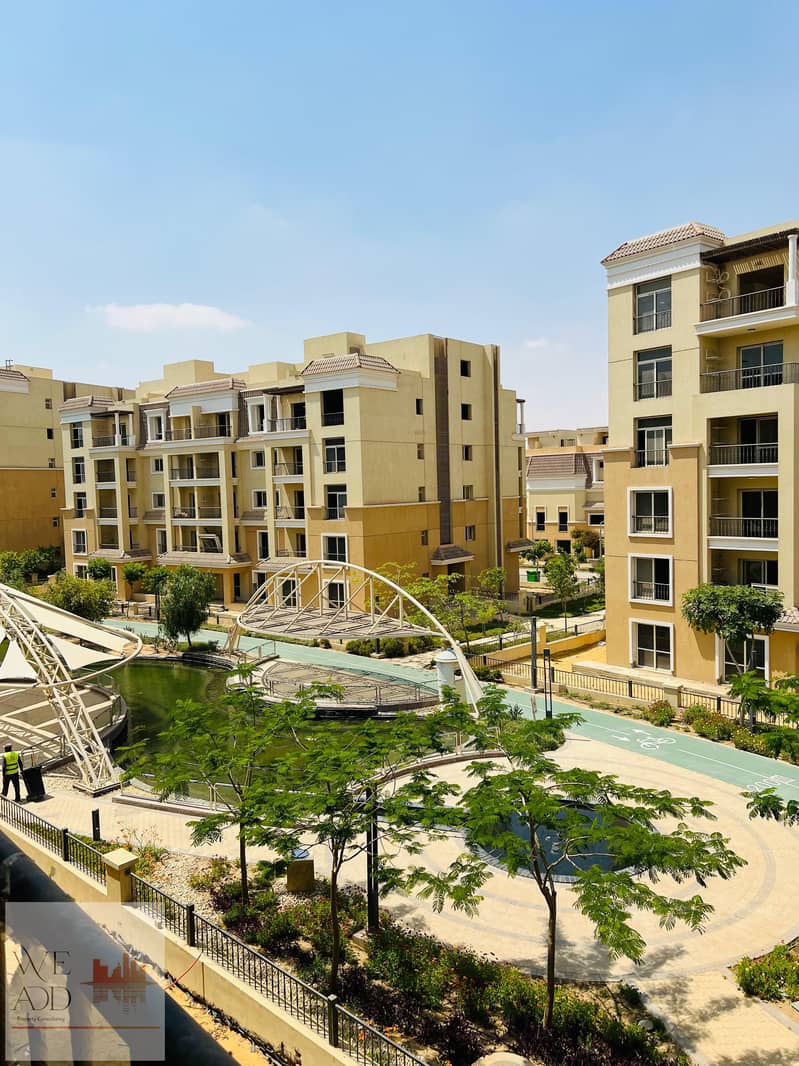 Book your apartment in Sarai Compound, directly on the garden, 130 m, two rooms with a garden, 265 m, walled in Madinaty, with a down payment starting 12