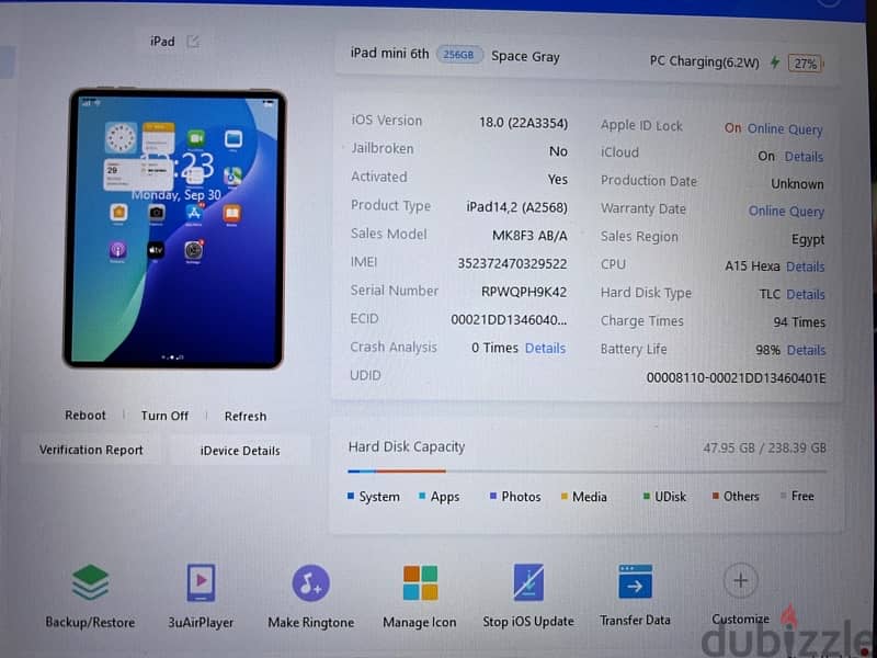 Ipad mini 6 cellular + Wifi 256gb  ايباد ميني ٦ وايفاي و شريحه ٢٥٦جيجا 4