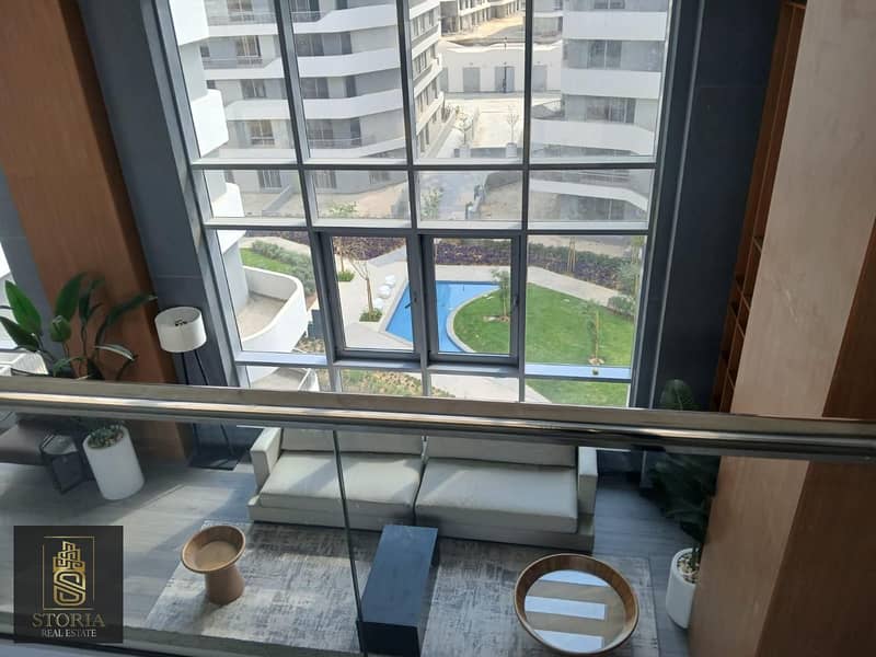 Duplex apartment for sale 220 m ground floor with a garden of 110 m in Rivers New Zayed Compound in Sheikh Zayed without down payment and in installme 9