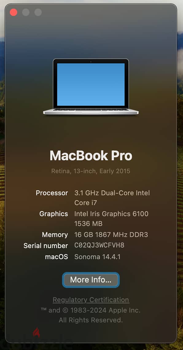 Macbook Pro 2015 13" Retina Corei7 Ram 16GB Drive 500GB 7