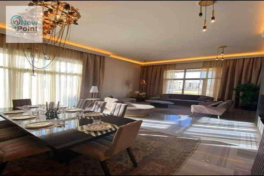 In the First Settlement and directly in front of Al-Rehab, a fully finished apartment by Hassan Allam Swan Lake Compound 3