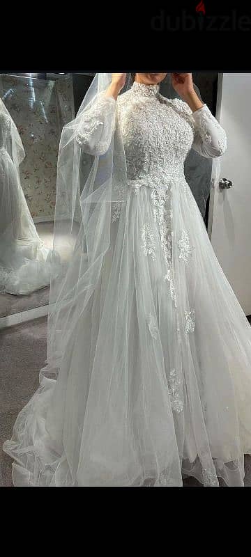 فستان زفاف بالطرحه شغل هاند ميد من محل la novial bridal 3