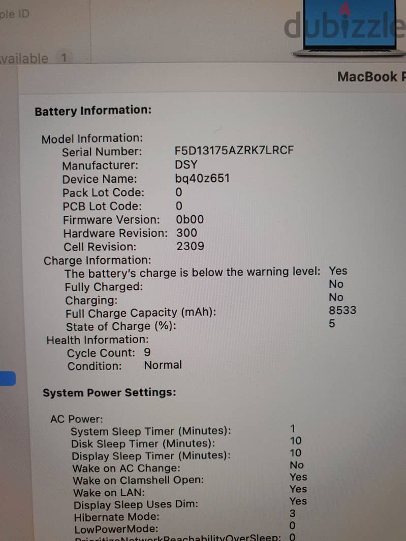 Macbook Pro 2019 core i9 Battery Cycle 9 3