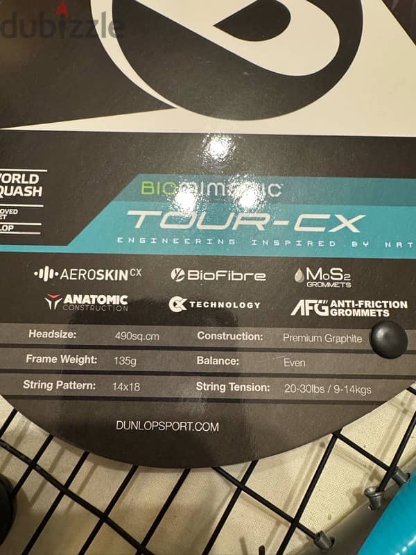 New Dunlop Biomimetic Tour-CX Aeroskin Squash Racquet + Cover 1