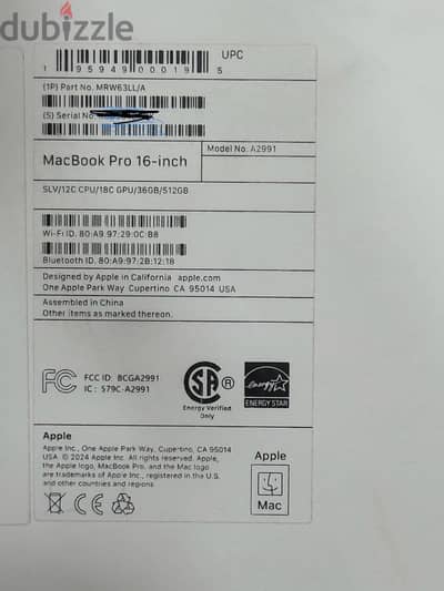 Apple new MacBook Pro m3 pro 16” silver ram 36 hard 512