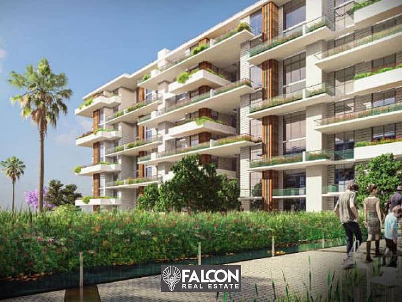 A 3-room apartment for sale with a garden in the heart of Sheikh Zayed, complete with services, and a full panoramic view in De Joya - New Zayed 6