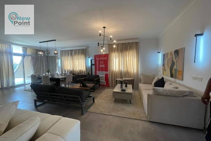 In the First Settlement and directly in front of Al-Rehab, a fully finished apartment for sale in Hassan Allam’s Swan Lake 2