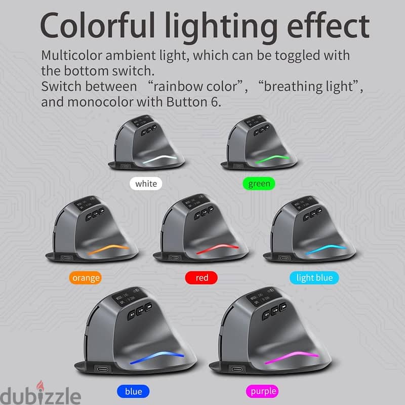 Zelotes Bluetooth Vertical Gaming Mouse Wireless with OLED Screen RGB 5