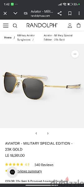 نظاره Randolph Aviator - Military Special Edition - 23k Gold plated