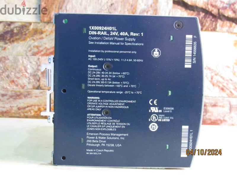 Emerson Bulk Power Supply AC/DC 24 VDC 40 A 3