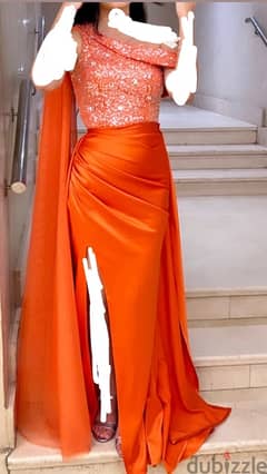 orange dress with handmade crystals