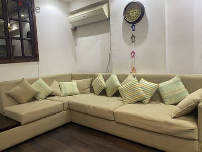 L shape sofa natural wood