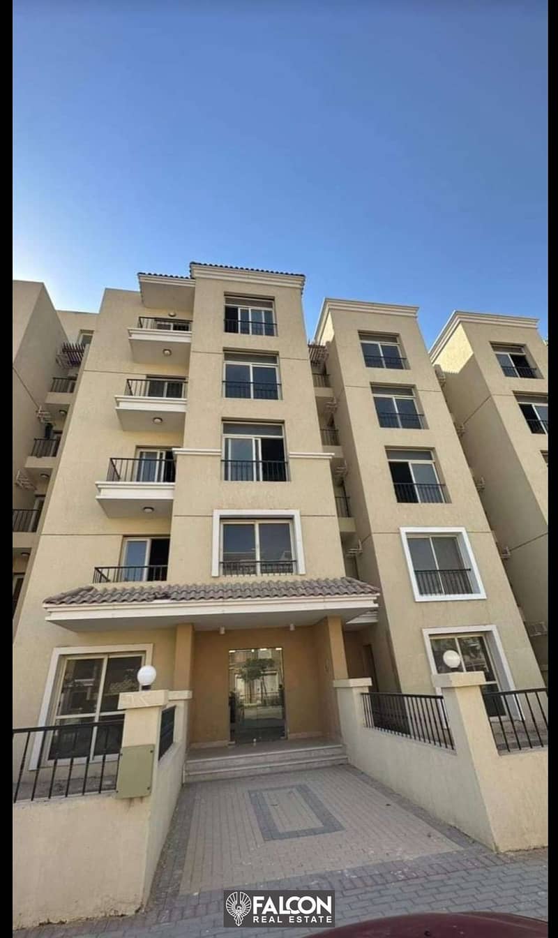 For sale, an apartment with a garden, with a 42% discount for cash + installments, next to Madinaty, in Sarai Compound, on the Suez Road 4