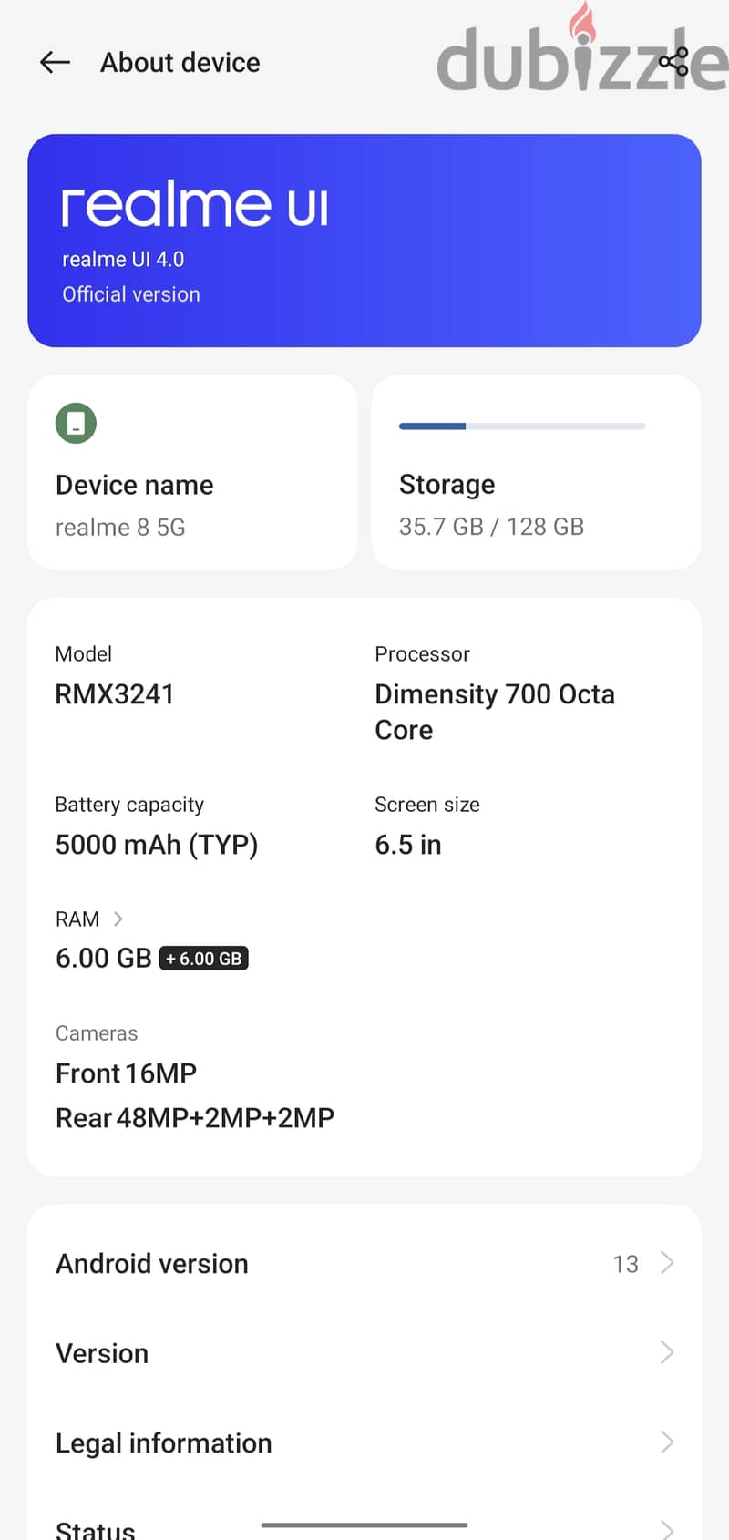 موبايل ريلمي 8 5G بحاله جيده معاه العلبه 1