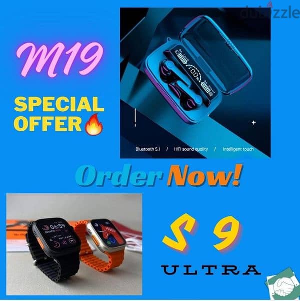 عرض ساعه s9 ultra + ايربودز m19 6