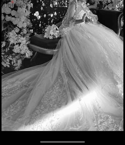 wedding dress with long tail and it’s veil