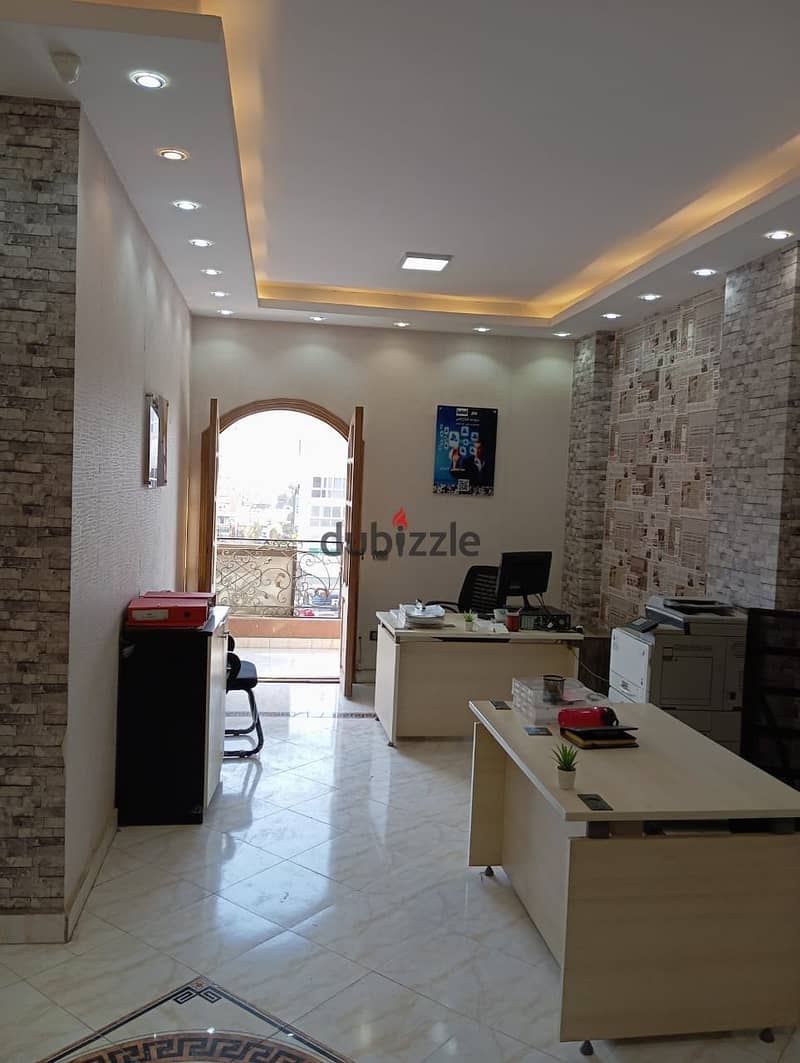 Administrative office for rent on the central axis, area 230 meters, at a special price, fully finished 2