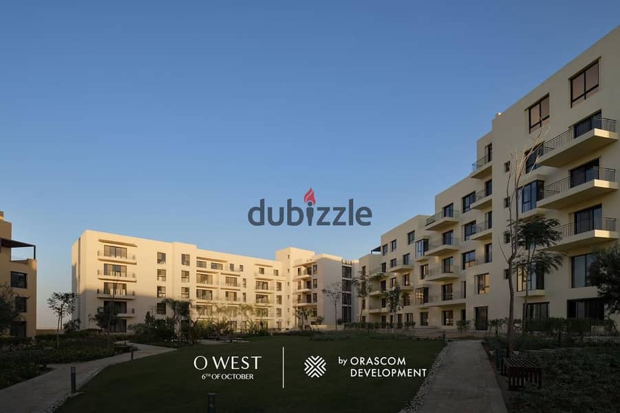 Apartment for sale at the lowest price in O West Compound by Orascom Company, delivery in one year, super deluxe finishing 2