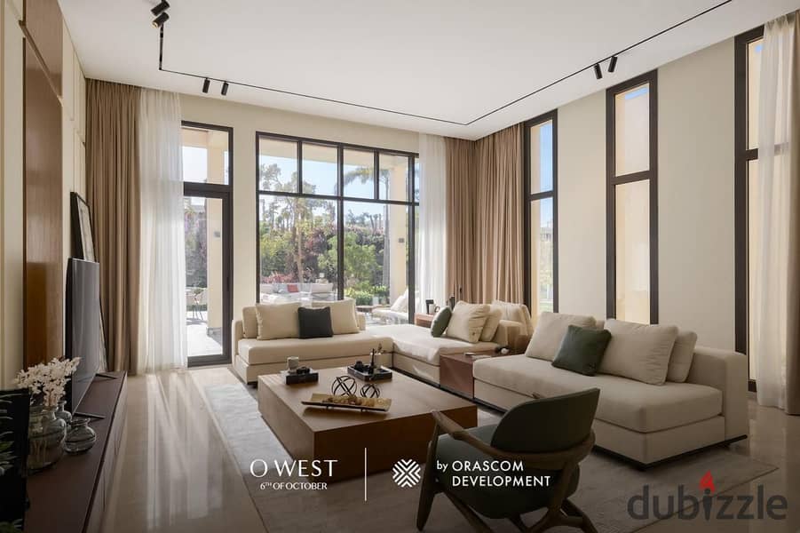 Apartment for sale at the lowest price in O West Compound by Orascom Company, delivery in one year, super deluxe finishing 6