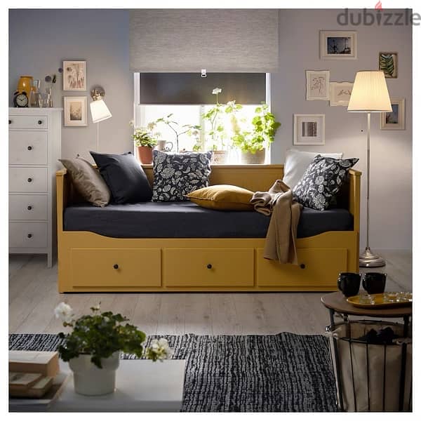 Ikea HEMNES Day-bed frame with 3 drawers, yellow 2