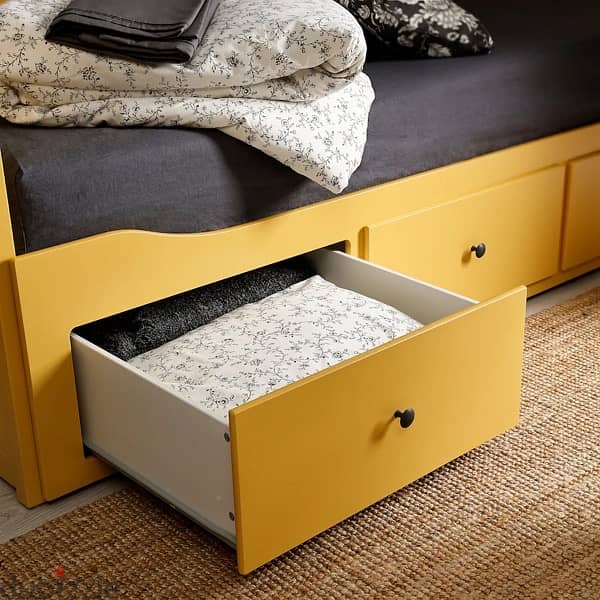 Ikea HEMNES Day-bed frame with 3 drawers, yellow 4