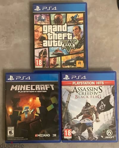 GTA V PS4 + Assassin’s Creed IV Black Flag PS4 + Minecraft PS4 CDs