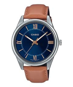 Casio Watch For Men MTP-V005L-2B5UDF Analog Leather Band Brown & Blue 0