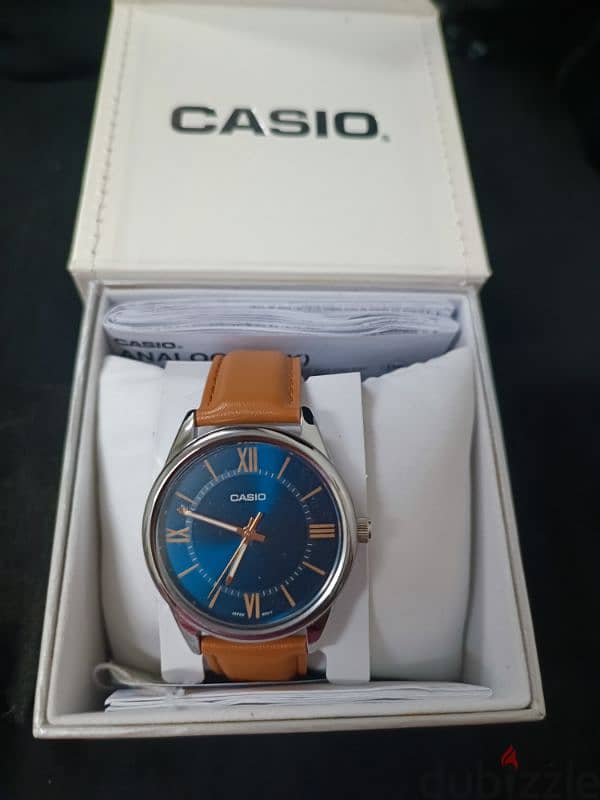 Casio Watch For Men MTP-V005L-2B5UDF Analog Leather Band Brown & Blue 1