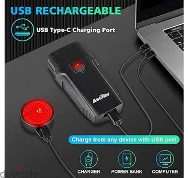 USB Rechargeable Lights Front &Back Super Bright 800 Lumens كشاف انوار 1