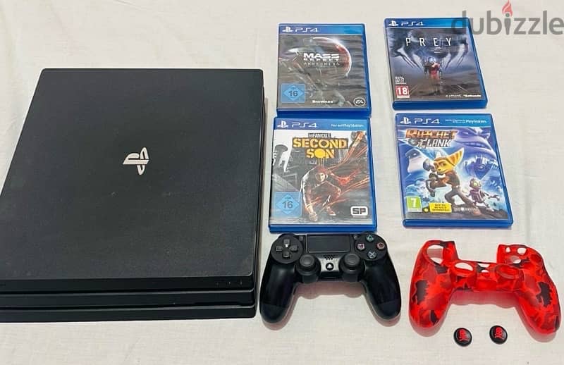 PS4 pro 1 T + one controller and its cover+4 CD 0