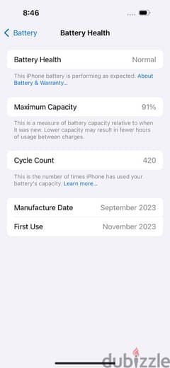 iPhone 15 Pro, 256Gbs, 91% battery health 0