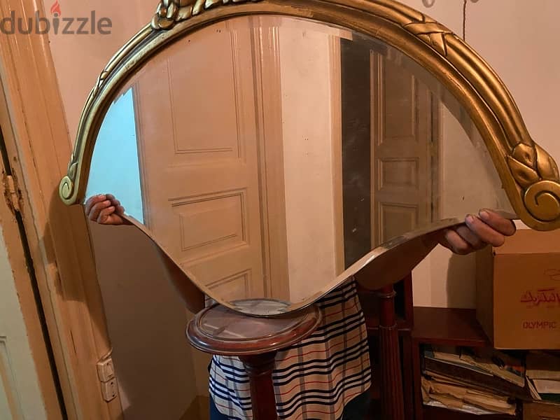 Salon mirror with gold plated half frame 0