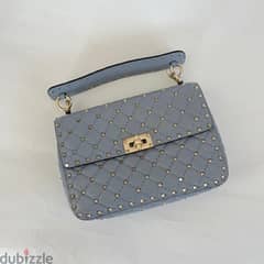 Valentino Light Blue Quilted Leather Small Rockstud Shoulder Bag.