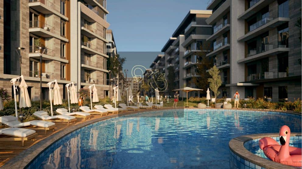 For sale, 140-meter apartment in Mostakbal City, Bahri View, swimming pools, in front of Madinaty, in Monark Compound 1