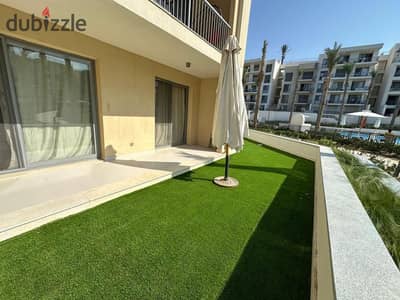 chalet for sale at marassi north coast | fully finished& furnished | Ready to move | prime location | ground with garden