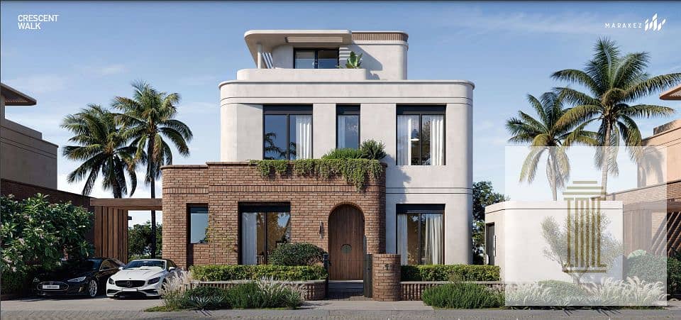 For sale at the first offering price, a detached villa of 455 square meters, 4 rooms, private swimming pool, Crescent Walk Compound by Fawaz Al Hokair 1