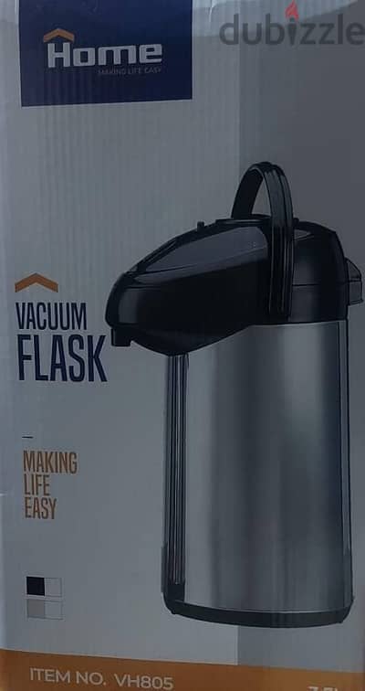 Home Vacuum Insulating Flask Silver/Black ترمس هوم 3.5 لتر صب سهل