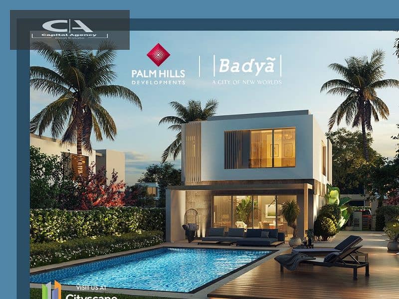 Apartment for sale, 80 meters, with only 5% down payment In the heart of October in Badya Palm Hills Compound View on the landscape | Installments ove 8