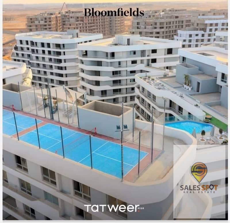 For sale in installments, a typical floor apartment 120 m two rooms including parking in Bloomfields Mostakbal City bloom fields Tatweer Misr project 3