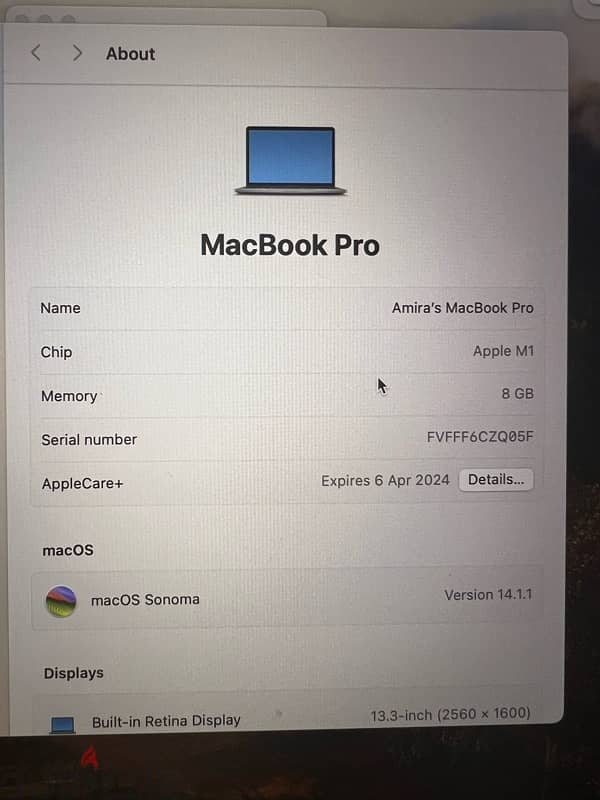 MacBook Pro 13-inch, 2021 Model Number A1989 Touch Bar Touch ID- 8 RAM 4