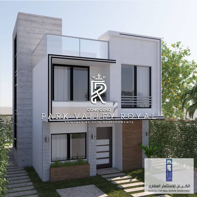 Installments over 12 years. . Own a 230m twin house villa for sale in New Sheikh Zayed in Park Valley Royal 2