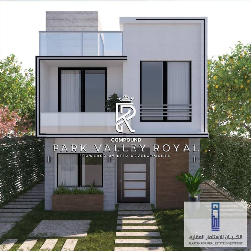 Installments over 12 years. . Own a 230m twin house villa for sale in New Sheikh Zayed in Park Valley Royal 3