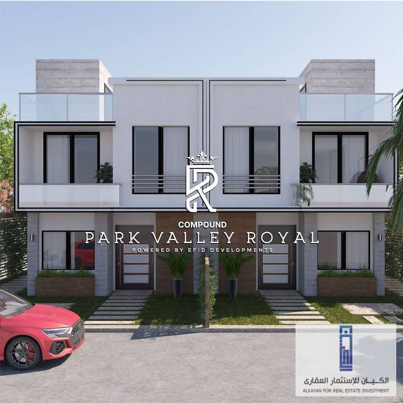 Installments over 12 years. . Own a 230m twin house villa for sale in New Sheikh Zayed in Park Valley Royal 4