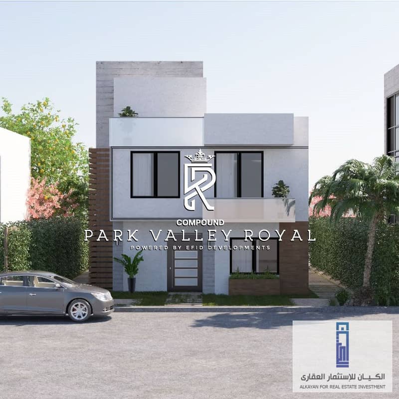 Installments over 12 years. . Own a 230m twin house villa for sale in New Sheikh Zayed in Park Valley Royal 5