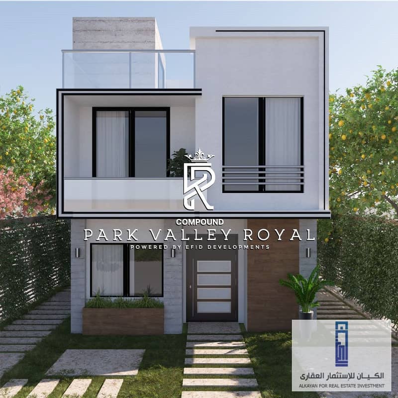 Installments over 12 years. . Own a 230m twin house villa for sale in New Sheikh Zayed in Park Valley Royal 7