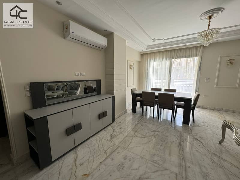 Apartment in a garden in Hyde Park, Fifth Settlement, for rent, fully furnished, 155 square meters, 3 rooms, lowest price for rent in Market View Land 3