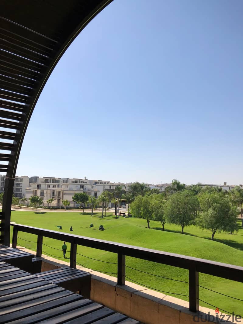 For sale, studio 70 m with a large garden 102 m in Taj City, in front of Cairo Airport, on the Suez Road, with a down payment of 674K 4