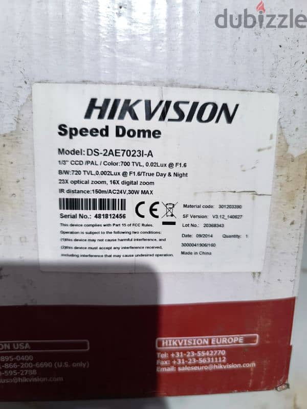 كاميرا هيكفيجن hikvision ptz . مسافة 150 متر تصوير ليلى. 1ميجا  . جديدة 0