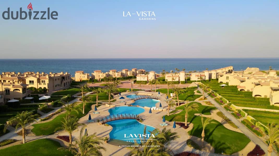 Chalet for sale, fully finished, in La Vista Gardens, Ain Sokhna, near Azha and Zaafarana. The project is located on the sea - La Vista Gardens 2