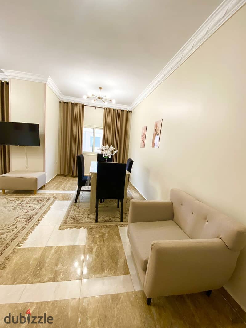 Furnished apartment for rent, area of ​​175 square meters, in an administrative compound for the second trial, from the northern 90th and Al-Rehab 9